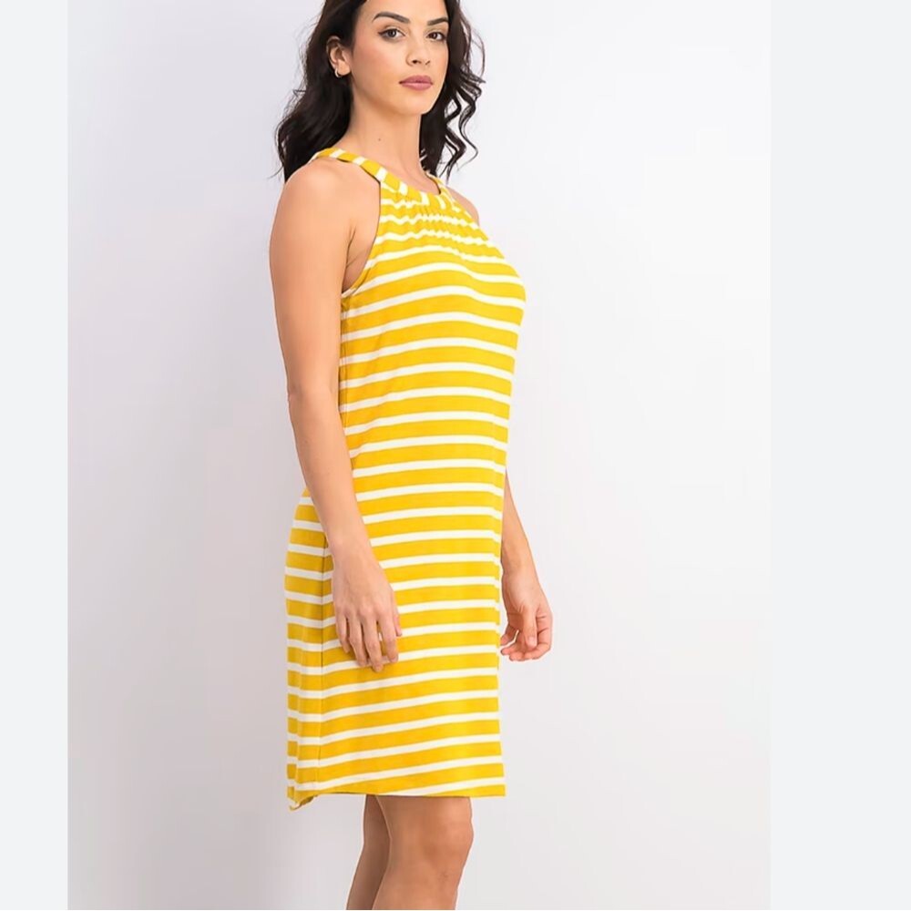 Market & Spruce (Stitch Fix) mustard yellow & white striped midi dress M